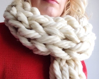 Oversized knit scarf, Arm knit neck warmer, Giant merino wool cowl for winter, Unisex Christmas gift idea