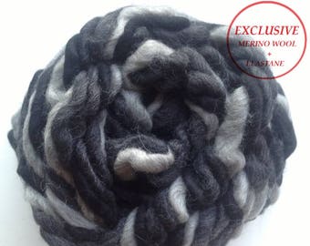 Super Chunky Yarn, Super dickes Garn, Super dickes Garn, Merino Wolle Garn, Chunky Wollgarn, Riesen Wolle, super Chunky Wolle, col.5505 schwarz meliert