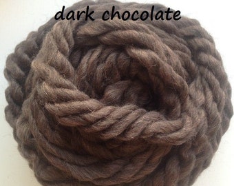 Jumbo yarn, Big merino wool, Chunky bulky yarn for arm knitting, Giant roving, Dark brown color 5511