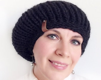 Wool beret women, Slouchy chunky knit hat, Trendy oversized beanie, Hand knitted stylish winter 2019 - 2020 accessories