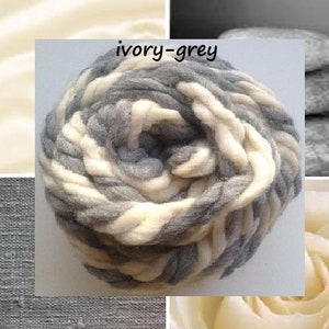 Ivory white gray Giant yarn Super chunky blanket yarn Jumbo merino wool for arm knitting Mix col.5506 image 3