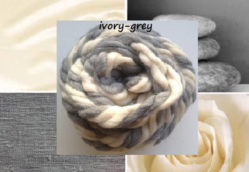 Ivory white gray Giant yarn Super chunky blanket yarn Jumbo merino wool for arm knitting Mix col.5506 image 3