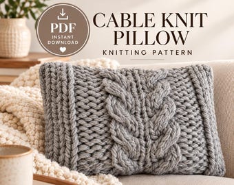 Cable knit pillow pattern Chunky knitting pattern Wool cushion cover tutorial - PDF download