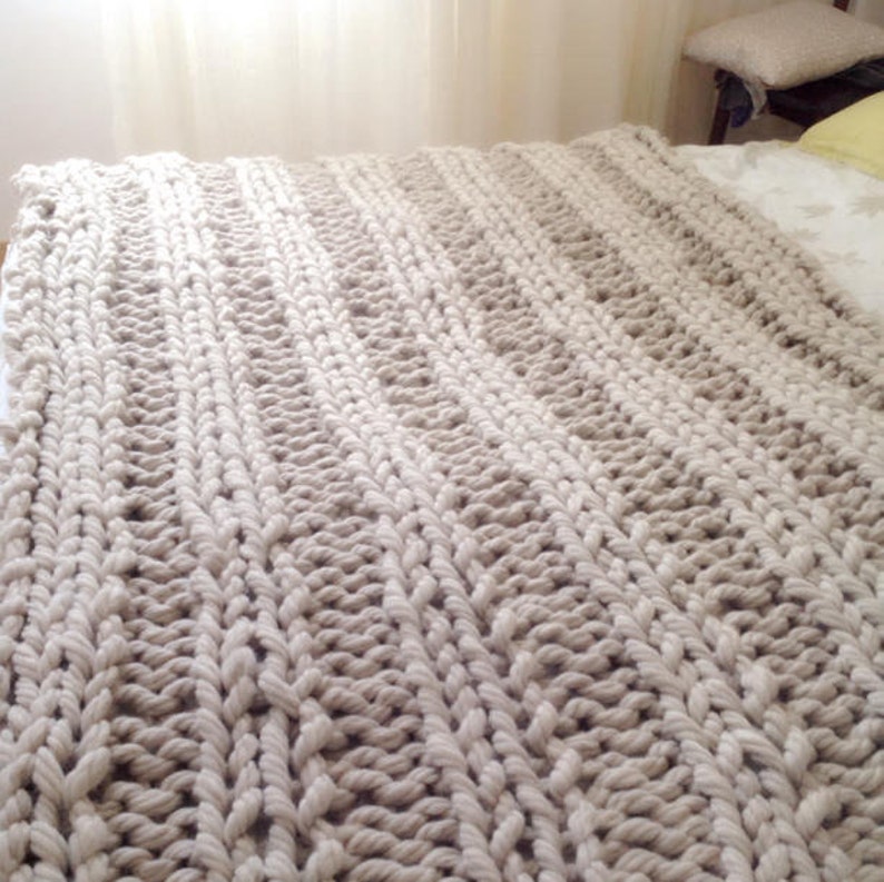 Wool Blanket Queen 60x80 Inch Chunky Knit Blanket Arm Knit Etsy