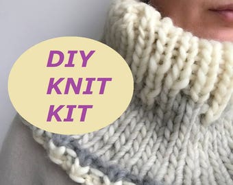 DIY scarf - knit kit - diy knitting kit, diy wool scaf, diy knitting, knitting kit, knit cowl pattern, knitting pattern, diy wool projects
