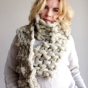 Giant knit scarf. Super chunky merino wool yarn oversize knitted cowl. Big long bulky arm knitting neck warmer. Christmas gift for mom image 7