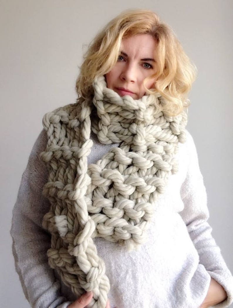 Giant knit scarf. Super chunky merino wool yarn oversize knitted cowl. Big long bulky arm knitting neck warmer. Christmas gift for mom image 7