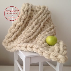 Coperta in lana merino grossa per bambino, foto di neonato, filato jumbo gigante super ingombrante, braccio lavorato a maglia, strato in posa, 50,8 x 61 cm, 50 x 60 cm, bianco avorio.