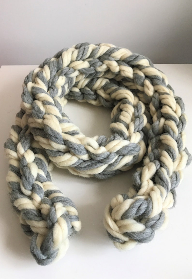 Ivory white gray Giant yarn Super chunky blanket yarn Jumbo merino wool for arm knitting Mix col.5506 image 7