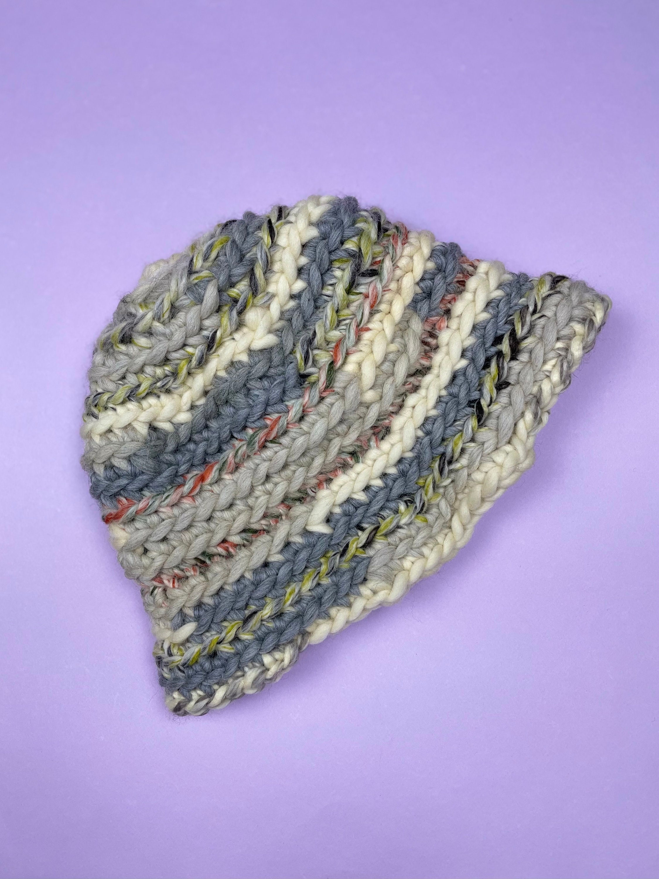 Striped Crochet Bucket Hat Upcycled Wool Hat Handmade 