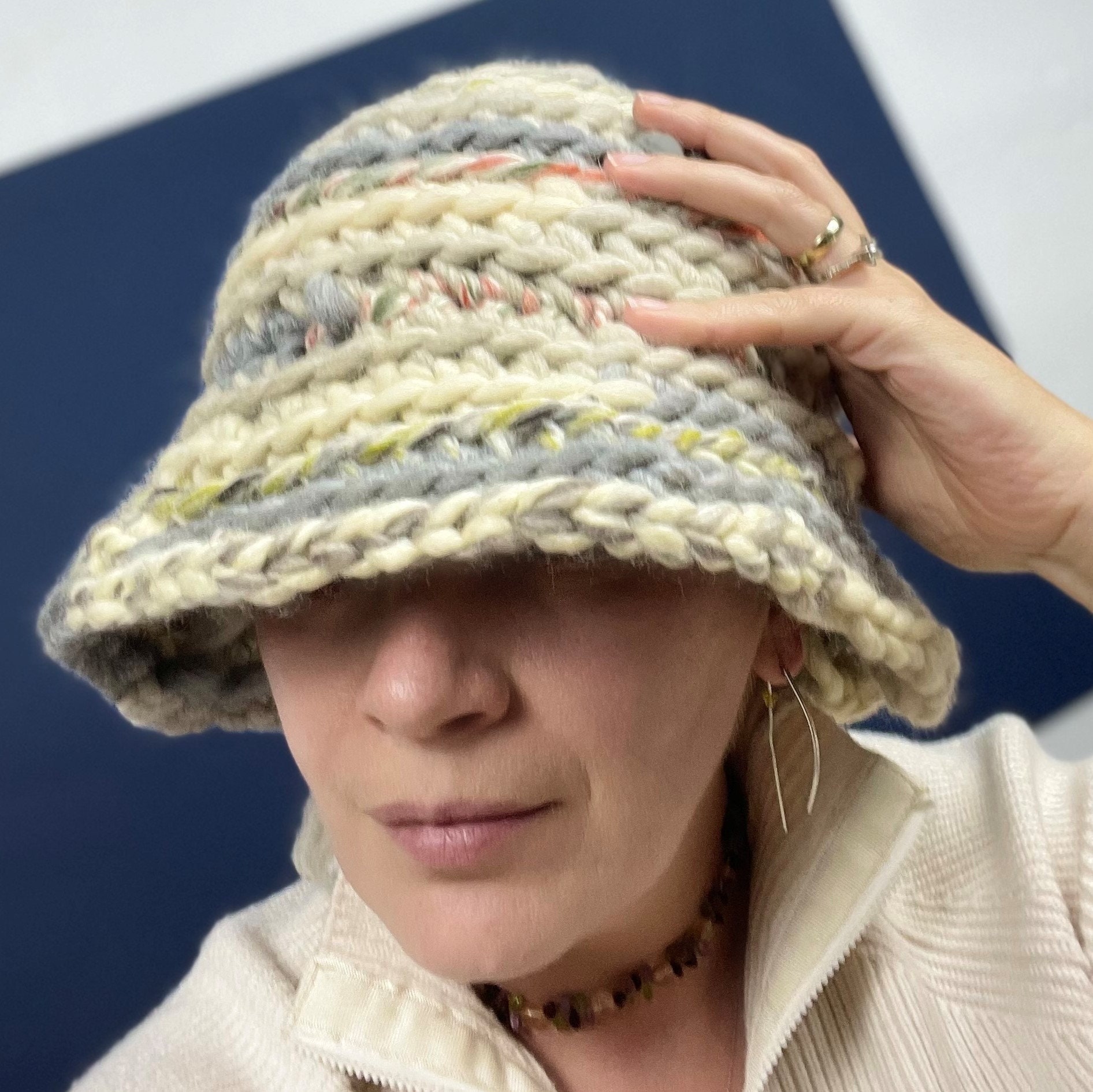 Striped Crochet Bucket Hat Upcycled Wool Hat Handmade