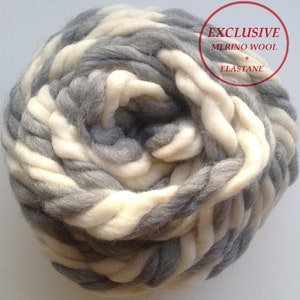 Ivory white gray Giant yarn Super chunky blanket yarn Jumbo merino wool for arm knitting Mix col.5506 image 2