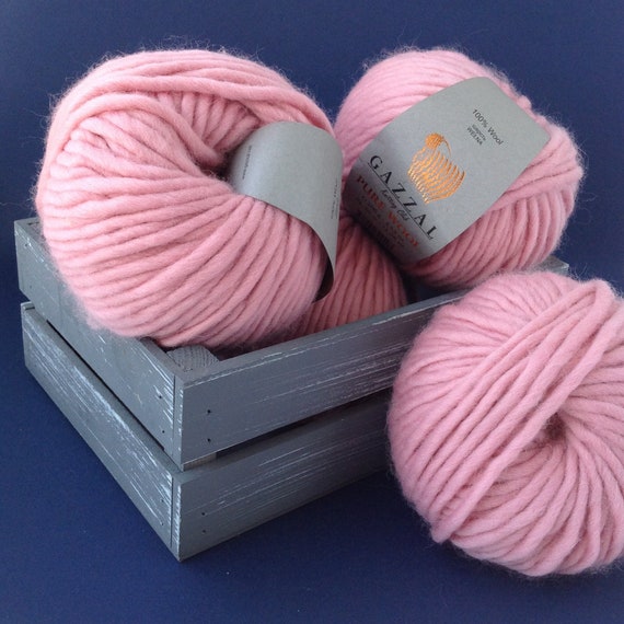 Pink Chunky Yarn Super Bulky Yarn Weight 6 Merino Wool Blush Yarns Col.5252  