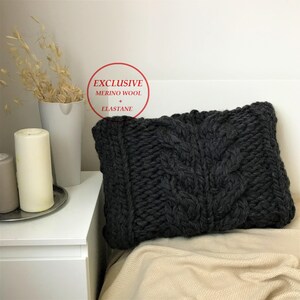 Giant Wool Cushion Case, Giant Yarn Pillow Case, Extreme Knit Cushion, Giant Merino Cushion Case, Gray Pillow Case, Gift for Boyfriend image 2