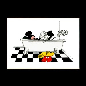 Humorous Bathroom print of Disney&#39;s MICKEY in the tub