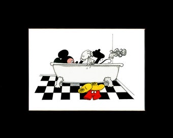 Humorous Bathroom print of Disney's MICKEY in the tub