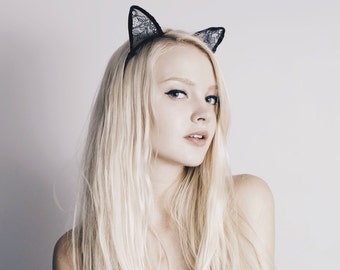 CANDY KITTEN black lace headband with cat ears