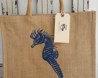 Navy Blue Seahorse Jute Market bag