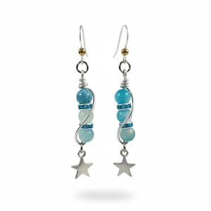 Backstreet Boys Gift: Blue Jade Star Sterling Silver Dangle Earrings
