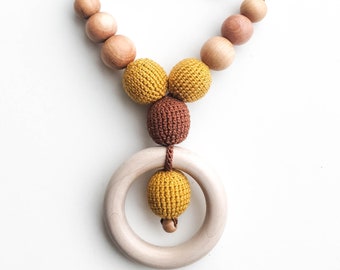 Crochet Necklace with Ring Pendant and Juniper beads