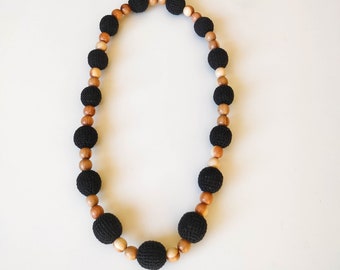 Mother's Day Gift - Wooden Chunky Crochet Beads Necklace with Juniper Beads