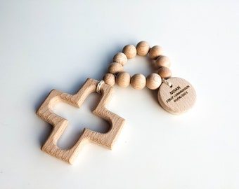 Personalisierter Rosenkranz aus Holz - Personalisierter Mini-Rosenkranz - Rosenkranz-Gastgeschenke - Erstkommunion-Gastgeschenke