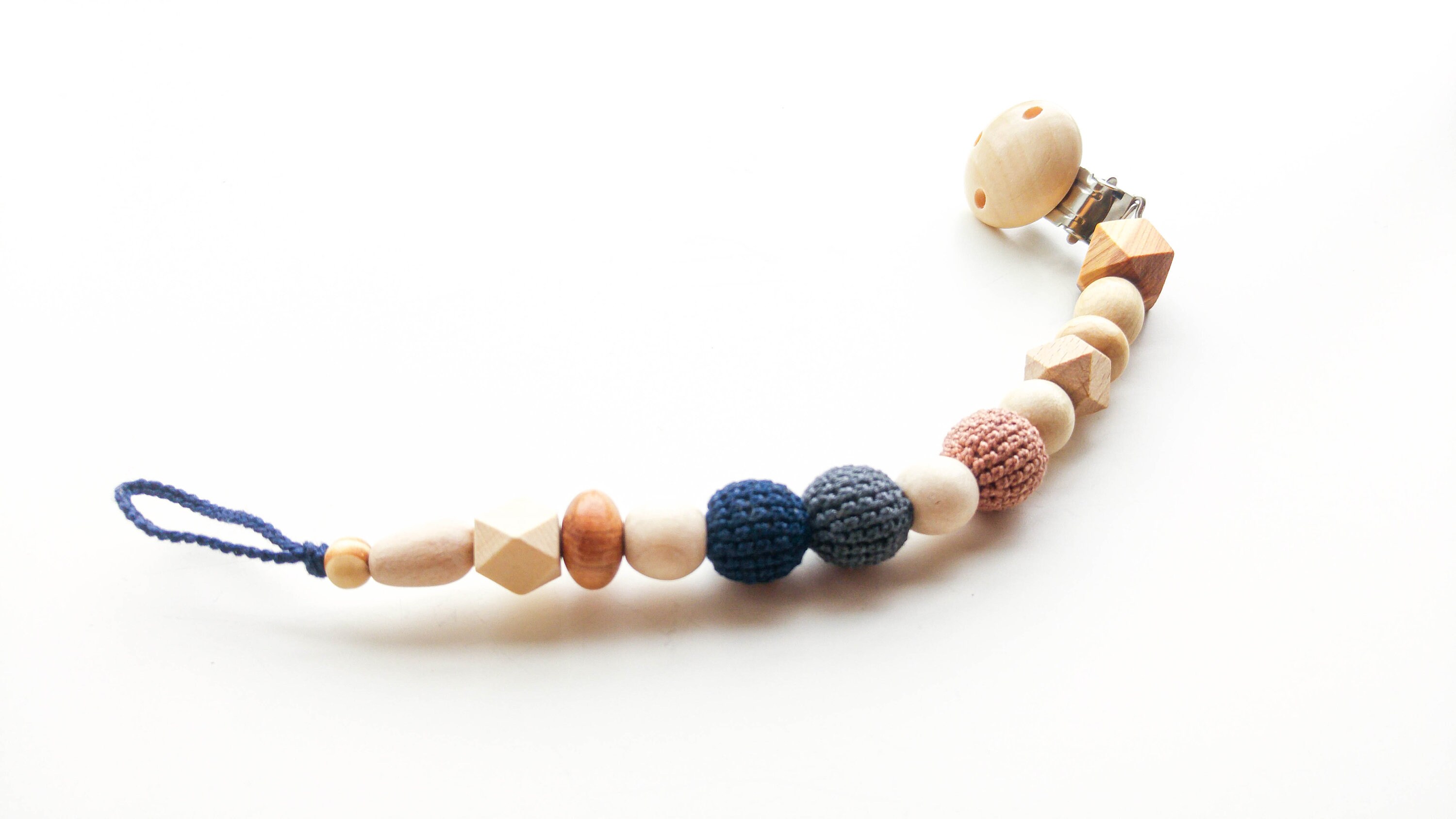 Wooden Baby Gift - Different Shapes Beads Crochet Pacifier Holder