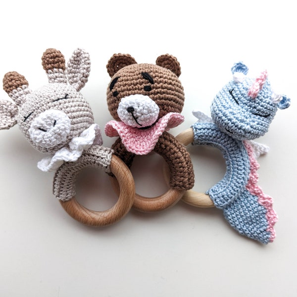 Handmade Crochet Rattle - Personalised Natural Grasping Toy - Baby first toy -Newborn gift - Baby keepsake