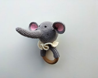 Sonajero de elefante de ganchillo hecho a mano - Regalo personalizado para recién nacidos - Juguete de recuerdo para bebés