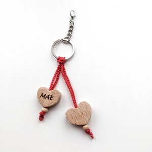 Personalised Heart Keychain with Engraved Name  - Engraved Wooden Personalised Keyring - Personalized Keychain - Valentines gift