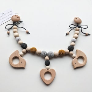 Crochet Garland with Wooden Birds and Heart - Unisex Baby Gift