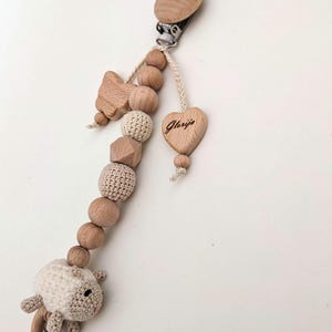 Stroller toy Sheep - Carseat Sheep Decoration with Clip  - Wooden Personalised Sheep Stroller Accessory with Crochet Beads - Stroller Deco