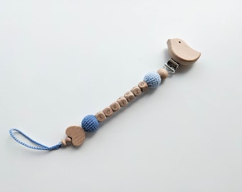 Personalized Crochet Pacifier Holder with Bird Clip - Choose Crochet Beads Colours