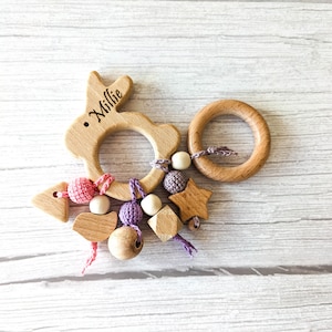 Baby Easter Gift - Personalised Wooden Baby Bunny Toy with Pendants