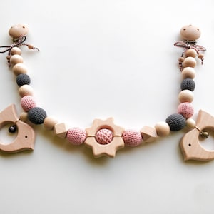 Pink and Grey Garland  with Wooden Birds and Flower