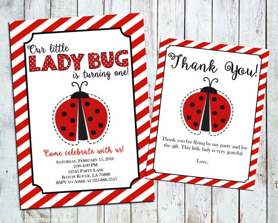 Coccinelle Invitation Et Carte De Remerciement Etsy