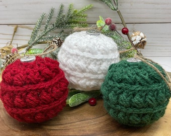 Adornos de crochet campestres, decoración navideña de estilo rústico, adorno irrompible, bulbo navideño de crochet