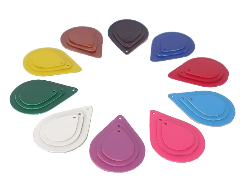 Medium or Small 2 oz Latigo Leather Teardrop Shapes with hole for Ring already for installation 6 Pair Large