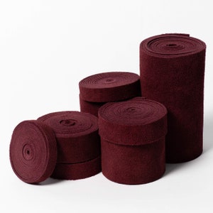 Maroon Strips of Suede Leather  24 48 60 Inch Length 4-4.5 oz Three Eighths to 4 Inch Widths For Jewelry Making Leather Crafters Hat Bands