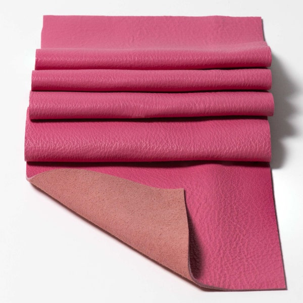 Hot Pink Leather Top Grain Panel Pieces  3-3.5oz. (1.2-1.4mm) Great for Small Leather Goods Pouches Earring Bag Tags Book Marks