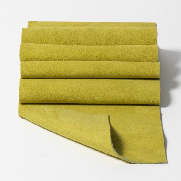 Suede Leather Panel Scrap Piece Soft Buffed Lime Size Small 4x4 6x6 4x8 (Click On Item Details and scroll down for More Sizes)