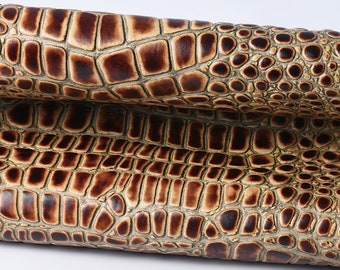 Italian Croc Embossed Leather Pieces 12 x 12 Pre-cut 2.75 oz.- 3.25 oz. (1.1 mm-1.3 mm) Thick Toasted Earring Making, Craft Leather,