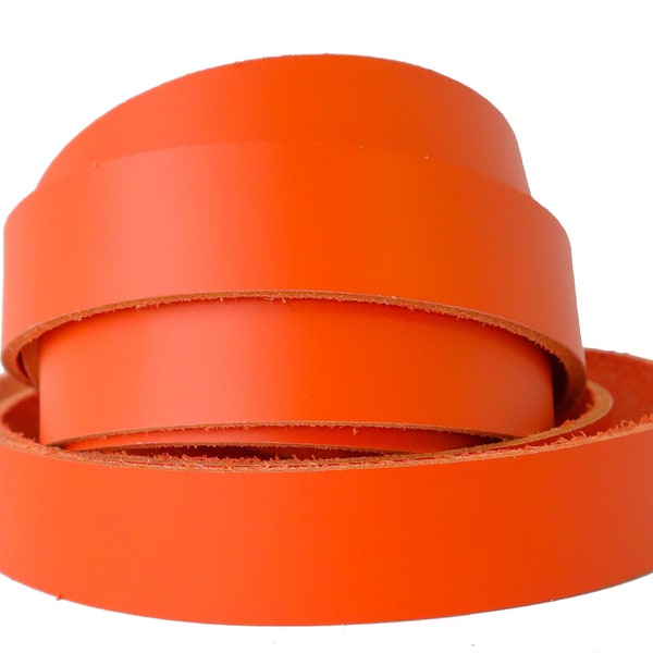 Tiras de cuero Latigo naranja en longitudes de 18 36 60 72 y 96 pulgadas Cinturones Collares para perros Bandas para sombreros Correas para bolsos Elija anchos de 6 a 7 oz. (2,4-2,8mm)