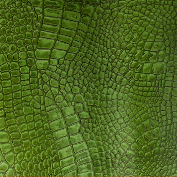 Leather Pieces Italian Croc Embossed 12 x 24 Uniform Cut 2.75 oz.- 3.25 oz. (1.1 mm-1.3 mm) Thick Green Lemon Earring Making, Craft Leather,