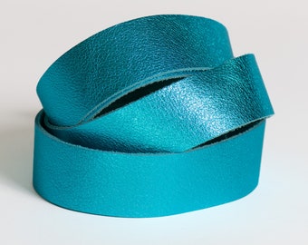 Strip Leather Metallic Turquoise 3-3.5oz. Leather Trim Craft Leather Jewelry Making Bracelets Hat Band Accessories Watch Strap Leather