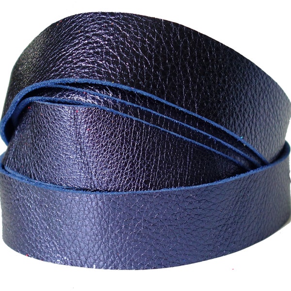 Strip Leather Metallic Sapphire 3-3.5oz. Leather Trim Craft Leather Jewelry Making Bracelets Hat Band Accessories Watch Strap Leather