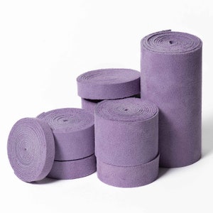 Light Lilac Strips of Suede Leather  24 48 60 Inch Length 4-4.5 oz Three Eighths to 4 Inch Widths For Jewelry Making  Crafters Hat Bands