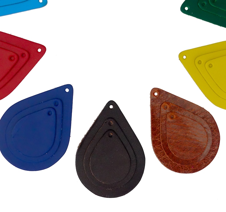 Medium or Small 2 oz Latigo Leather Teardrop Shapes with hole for Ring already for installation 6 Pair Large