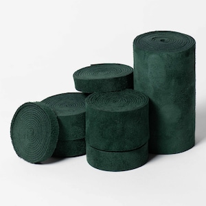 Strips of Suede Leather Forest Green up to 60 Inches Length 4-4.5 oz. 3/8&quot; to 4 Inch Width For Jewelry Making Leather Crafters, Hat Bands
