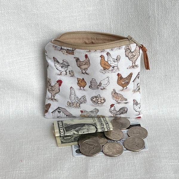 Zipper Coin Purse Chicken Zipper Coin Pouch Gift for Chicken Lover Chicken Farmer Chicken Wallet Chicken Gifts for Women